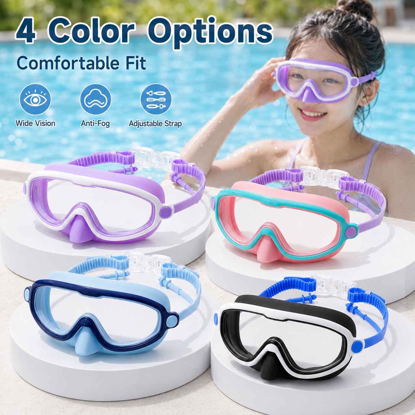 High Definition Anti-Fog Kids  - Swimming Goggles Anti Fog 评论和价格